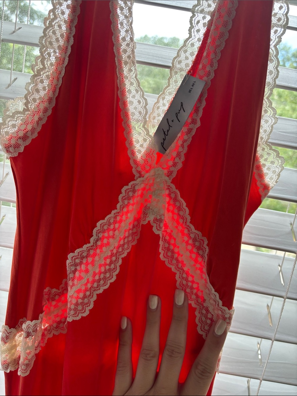 Petal & Pup Red Chemise with Cream Lace Trim